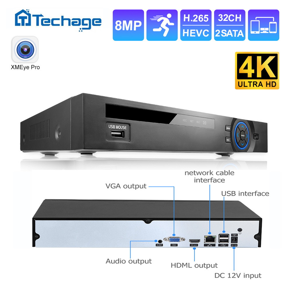 Security Ip Camera - Techage UHD H.265 36CH NVR Network
