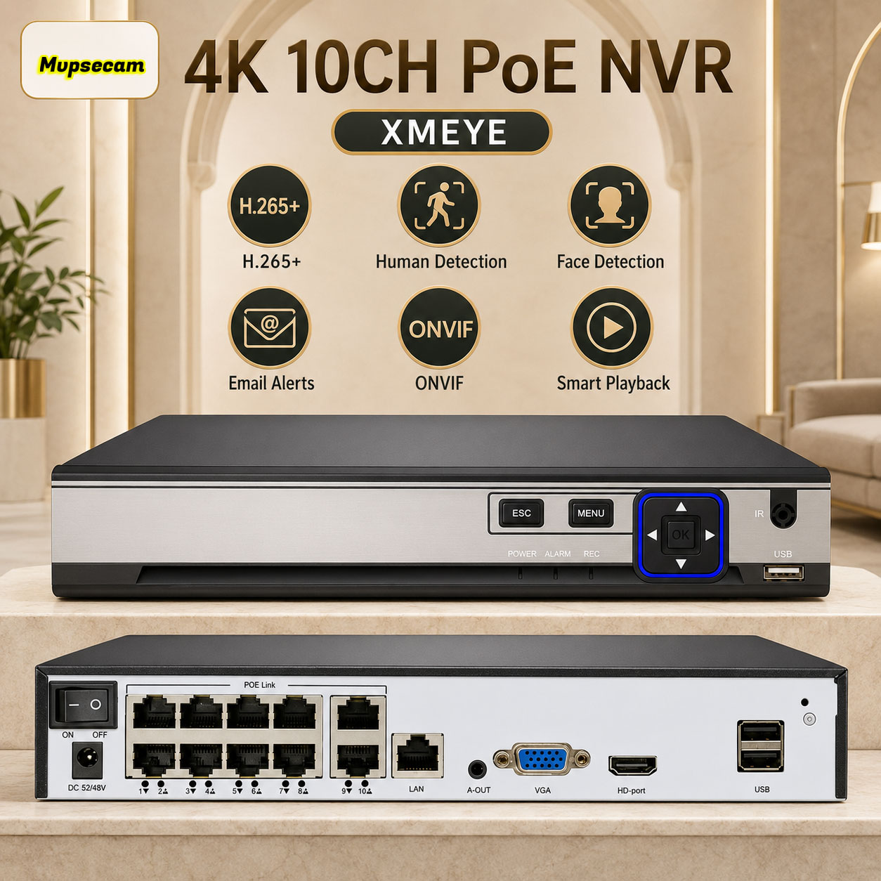 POE NVR XMEYE 10CH 8 Channel 4 - Security Ip Camera 评论和价格