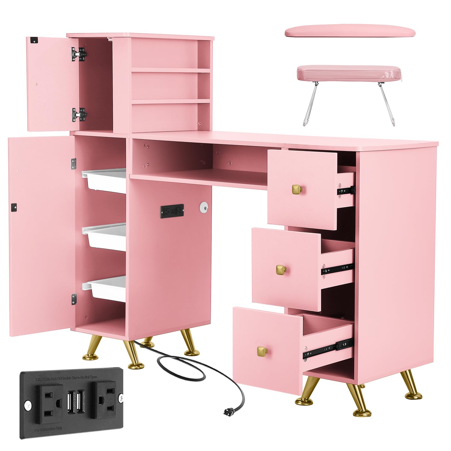 Pink Nail Table for Nail Tech, - Smart Home Pc 评论和价格