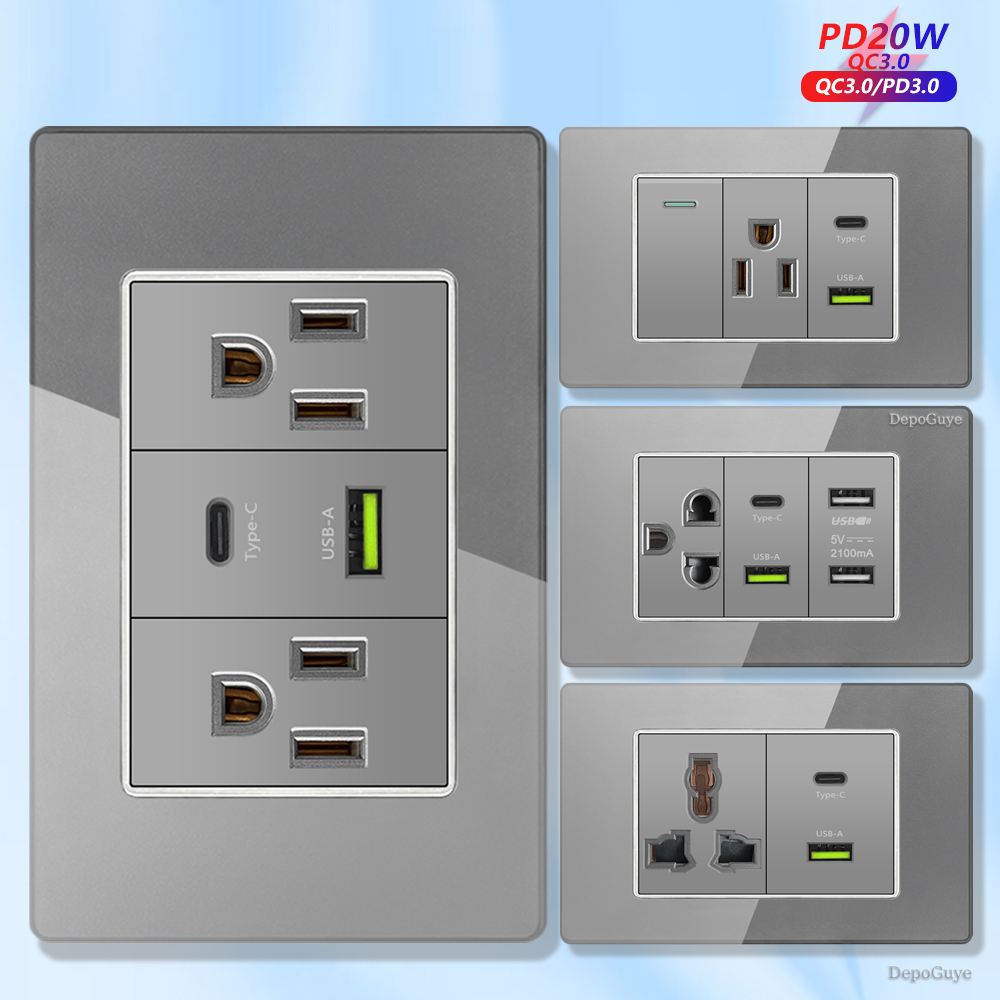 Grey Tempered Glass American U - Smart Home Usb 评论和价格