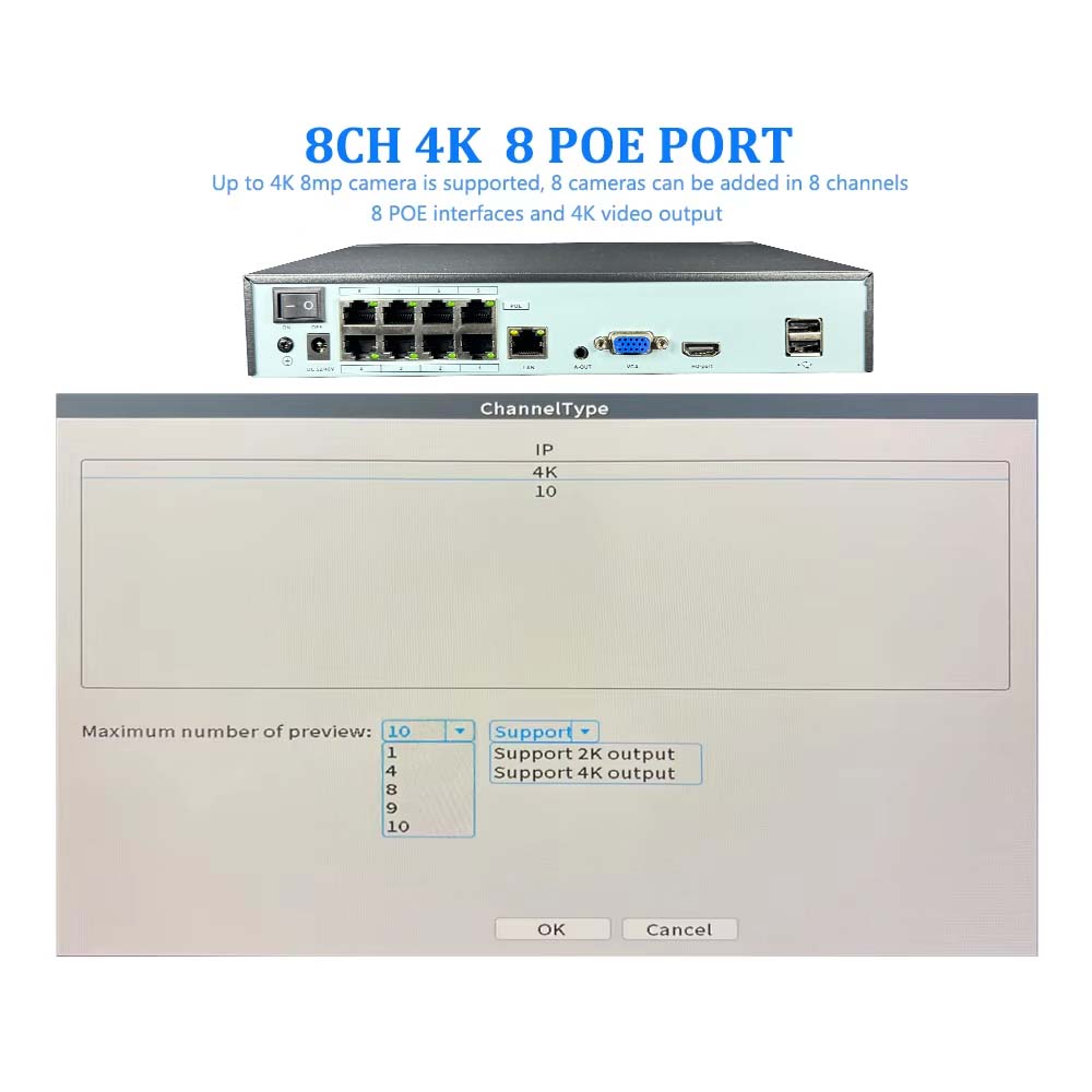 4K 10CH NVR 4/8Port POE For 8M - Security Ip Camera 评论和价格